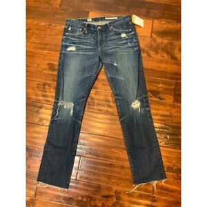 AG Adriano Goldschmied Premier Skinny Straight Distressed Blue Jeans, Size 30